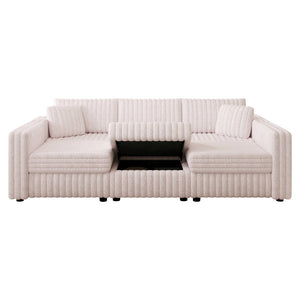 English Elm 106.3" Soft U-Shaped Modular Sofa With Hydraulic Lift Ottoman - Cozy, Stylish & Perfect For Any Space W1767S00022