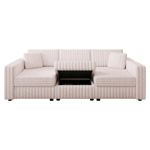 English Elm 106.3" Soft U-Shaped Modular Sofa With Hydraulic Lift Ottoman - Cozy, Stylish & Perfect For Any Space W1767S00022