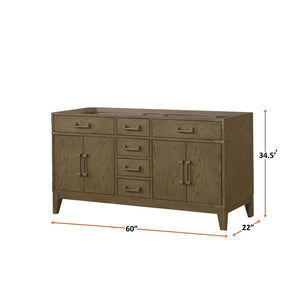 English Elm Grey Oak Double Bath Vanity 60" W With Soft-Close Drawers & Ample Storage For Modern Bathrooms B2731P259852