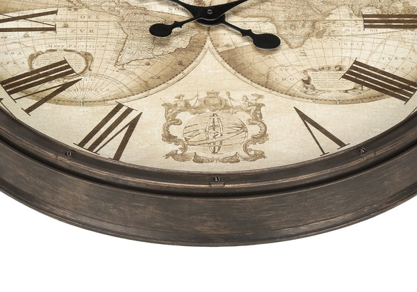English Elm Clocks, 20" Round Antique Brown Wall Clock With Old-World Map Face For Timeless Elegance & Style B2710P287081