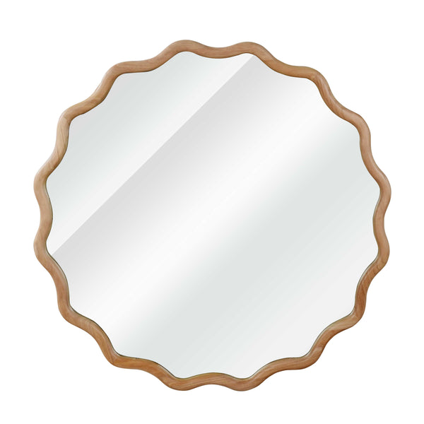 English Elm Natural Wood 30in Wavy Round Solid Wood Frame Decorative Mirror – Rustic Elegant Boho Vanity Accent W2203P389072