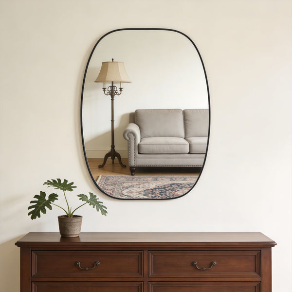 English Elm 30x40 Oval Wall Mirror Slim Metal Frame Distortion Free Glass Bathroom Entryway Accent Black W2203P476481