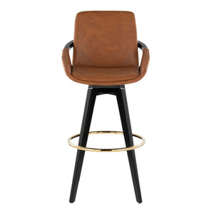 English Elm Fixed-height Swivel Barstools Upholstered Grey Fabric Black Wood Legs Kitchen Set of 2 Camel B202S01894