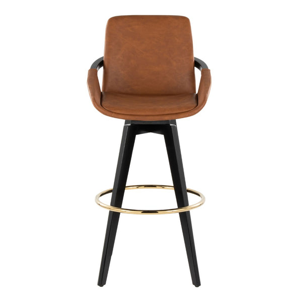English Elm Fixed-height Swivel Barstools Upholstered Grey Fabric Black Wood Legs Kitchen Set of 2 Camel B202S01894