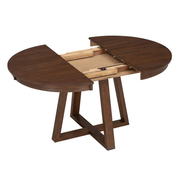 English Elm Trexm Retro 5 Piece Extendable Round Dining Set with Button Tufted Upholstered Chairs Walnut ST000094AAD-2026
