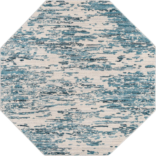 Unique Loom Oasis Water Machine Made Abstract Rug Blue, Navy Blue/Ivory 6' 1" x 6' 1"