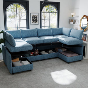 English Elm Love Seat Modular Sectional Sofa with Hidden Storage Mid Century Modern Small Space W680S00143