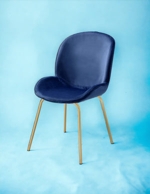 English Elm Chuchip Velvet Side Chair with Gold Legs – Armless Modern Dining & Accent Seating, Luxurious Comfort Blue+Gold 32 L x 21 W x 22 H B2726P243291