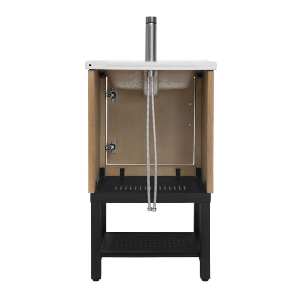 English Elm 20" Compact Bathroom Vanity with Ceramic Sink, Textured Aluminum Faucet, Storage Cabinet & Shelf Natural W688P224410