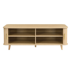 English Elm Modern Mid-century Coffee Table Tambour Doors Open Shelves Warm Wood Living Room Natural N770P333553N