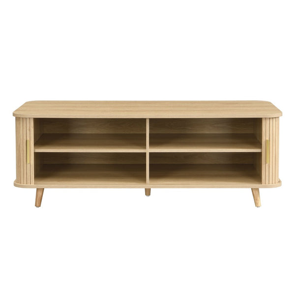 English Elm Modern Mid-century Coffee Table Tambour Doors Open Shelves Warm Wood Living Room Natural N770P333553N