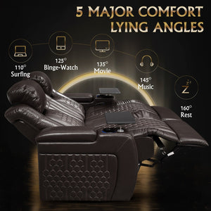English Elm 62.2"power Recliner Set of 2 Top-grain Nappa Leather Home Theater Seating with Rgb Led Coffee W3819S00099