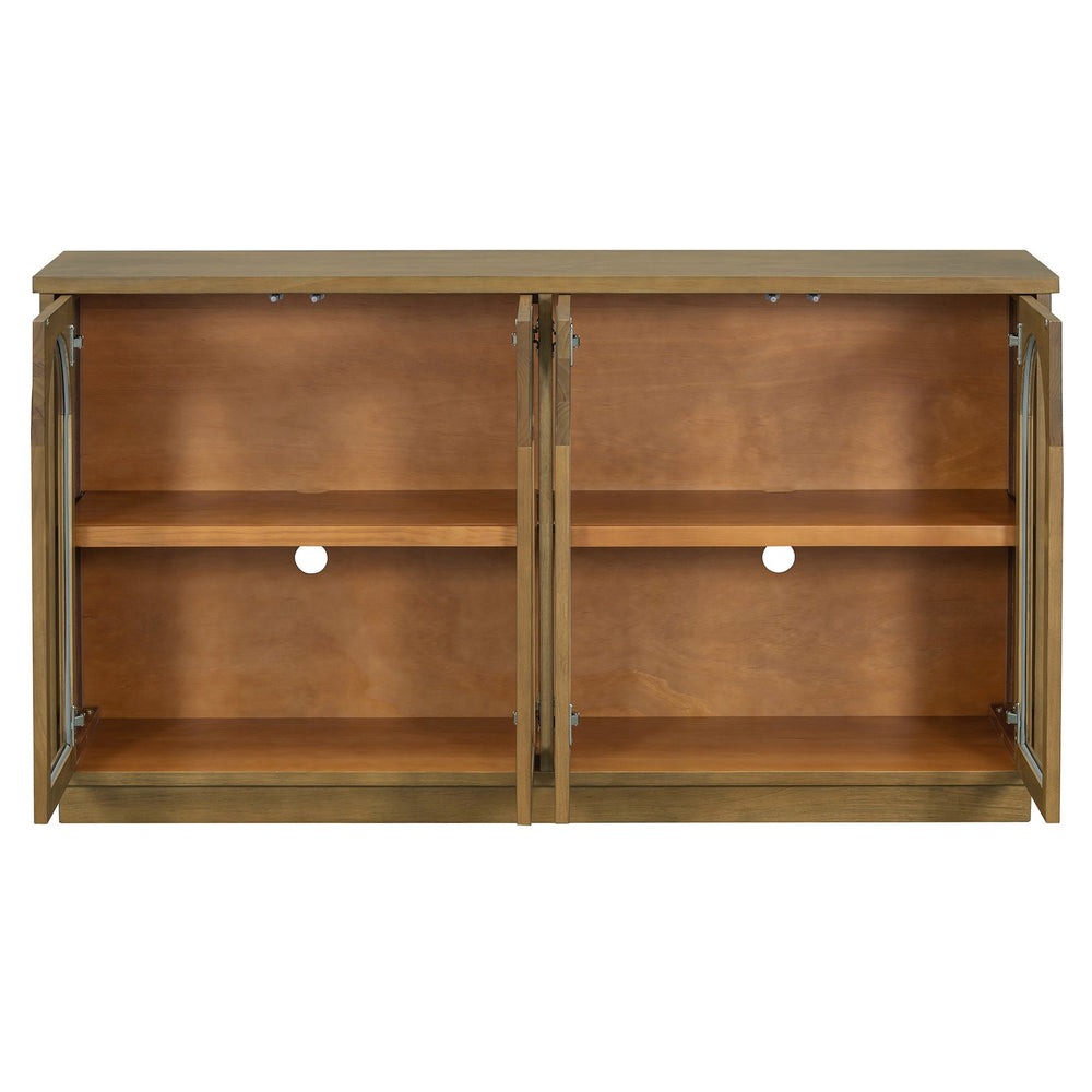 English Elm TREXM 4-Door Large Storage Buffet Cabinet with Glass Doors, Adjustable Shelves and Cable Port Old Pine N715P247544D