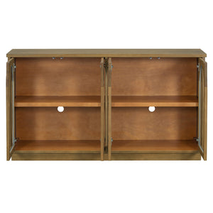 English Elm TREXM 4-Door Large Storage Buffet Cabinet with Glass Doors, Adjustable Shelves and Cable Port Old Pine N715P247544D