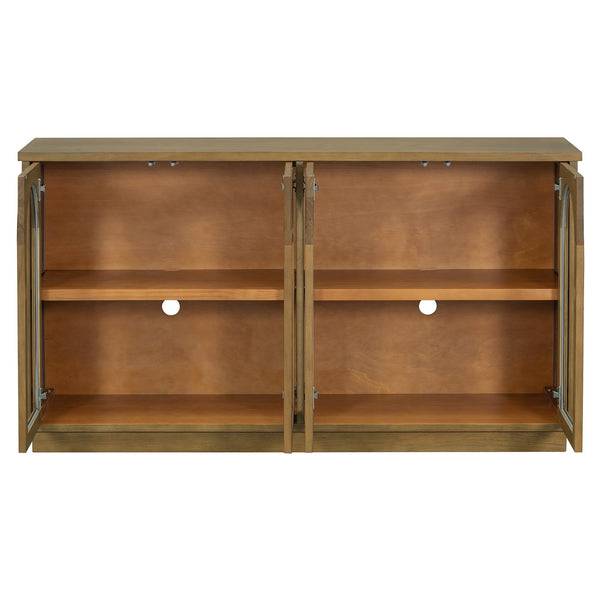 English Elm TREXM 4-Door Large Storage Buffet Cabinet with Glass Doors, Adjustable Shelves and Cable Port Old Pine N715P247544D