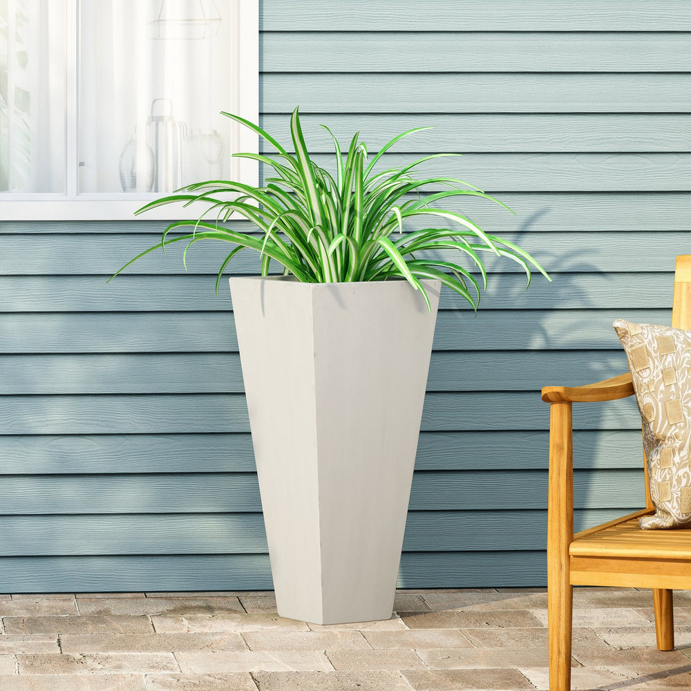 English Elm Christopher Knight Home® - 13" Tapered Modern MGO Cast Stone Planter Matte White – Durable Lightweight Outdoor Accent, No Assembly 69575.00WHI