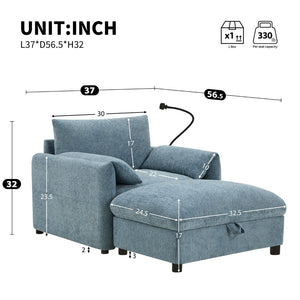 English Elm 37" Oversized Chenille Armchair with Ottoman Usb Charging Pocket Spring Living Room Blue N723P387145C