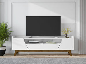 English Elm Marcus 71” TV Stand with Soft-Close Doors, Cable Management, 4 Shelves & Pine Legs for Style White B365P397903