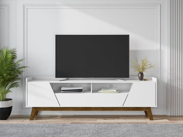 English Elm Marcus 71” TV Stand with Soft-Close Doors, Cable Management, 4 Shelves & Pine Legs for Style White B365P397903