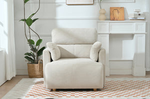 English Elm Oversized Storage Ottoman Accent Chair with Deep Wide Seat, Mid-Century Upholstered Lounge Sofa for Cozy Reading and Relaxation Beige+Grey W1028S00044