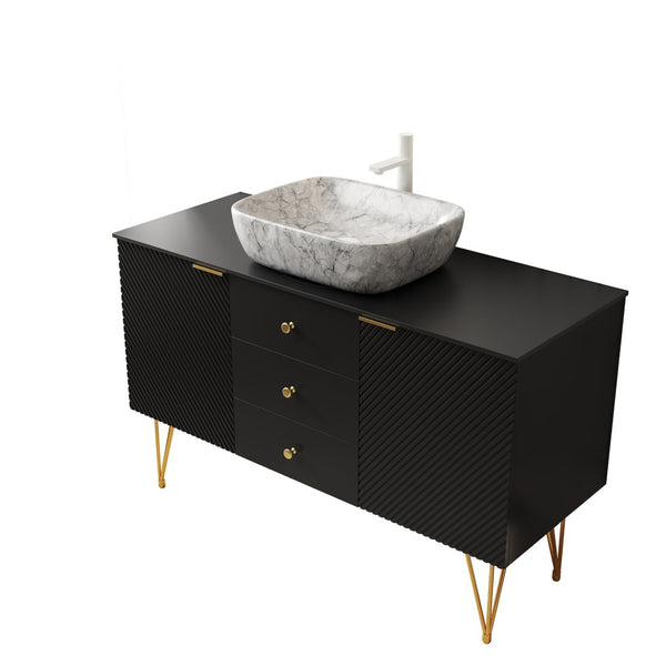 English Elm Gema 48 Inch Freestanding Bathroom Vanity Plywood Base with Sintered Stone Top W2615P303713