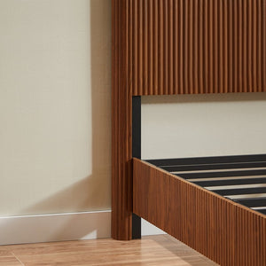 English Elm Full Platform Bed Corrugated Wood Ribbed Headboard Farmhouse Contemporary Frame Walnut W1820P423199