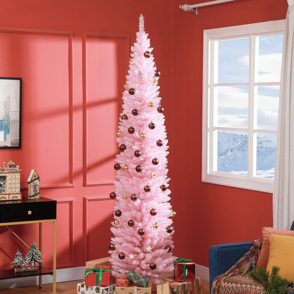 English Elm Homcom 8' Slim Pink Artificial Christmas Tree With Realistic Branch Tips, Easy Assembly & Safe Design W2225P249665