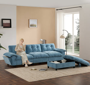 English Elm 104*60" Sectional Sofa with Hidden Ottoman Storage, Tufted Chenille, USB Ports, Cup Holder Light Blue N723S9806C