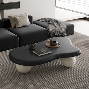 English Elm 47 Inch Cloud-Shaped Coffee Table With 3 Ball Legs - Modern Black & White Design For Living Rooms W1435S00017