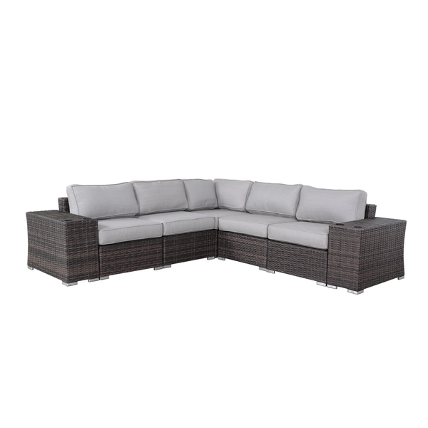 English Elm 7-Piece Rattan Sectional Seating Group with Cushions - Fully Assembled, Weatherproof HDPE Wicker, Reversible Design B120S00118