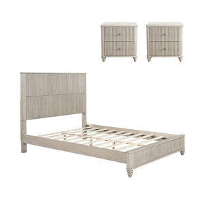 English Elm 3-piece Queen Bedroom Set Fluted Headboard Rubberwood Frame with Matching Nightstands Beige W1716S00020