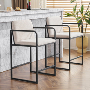 English Elm Set Of 2 Modern Upholstered Counter-Height Bar Stools With Armrests - Stylish & Comfortable Dining Chairs W1901P225273-GIGA