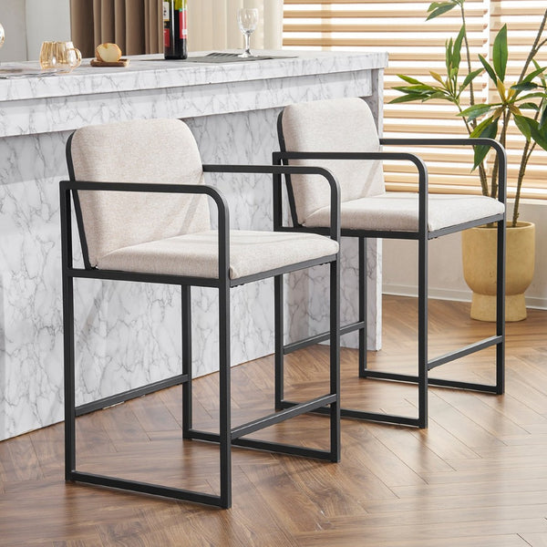 English Elm Set Of 2 Modern Upholstered Counter-Height Bar Stools With Armrests - Stylish & Comfortable Dining Chairs W1901P225273-GIGA