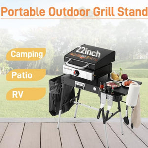 English Elm Outdoor Folding Metal Grill Station Table with Built-in Organizers and 300 Lb Capacity W2181P481715