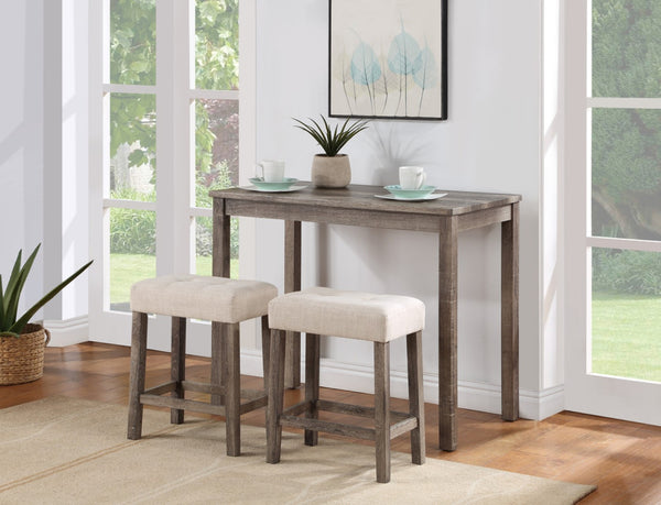 English Elm Lusso Tufted Linen Stool Pub Set Compact Counter Height Table for Kitchen Nooks Brown B2749P413173