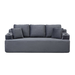 English Elm Boneless Floor Sofa Corduroy Upholstered 5 Seat Low Profile with Cup Holders for Living Room Grey W1117S00436