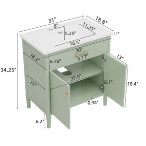 English Elm Christopher Knight Home® - 30 Inches Bathroom Vanity With Integrated Sink, Soft-Close Doors, Adjustable Shelf & Curved Design N817P299509G