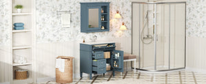 English Elm 30'' Freestanding Bathroom Vanity Set with Mirror Cabinet Ceramic Sink Soft Close SW000126AAM-1