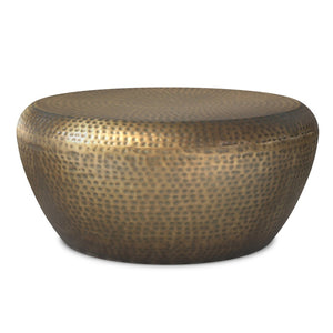 English Elm Preston Hand-hammered Iron Drum Coffee Table Antique Gold Sculptural Living Room Accent B136P429084