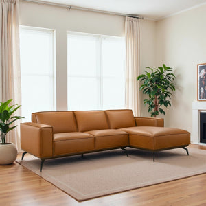 English Elm Brenham Vegan Leather Right Chaise Sectional with Mid Century Metal Legs B183S00208