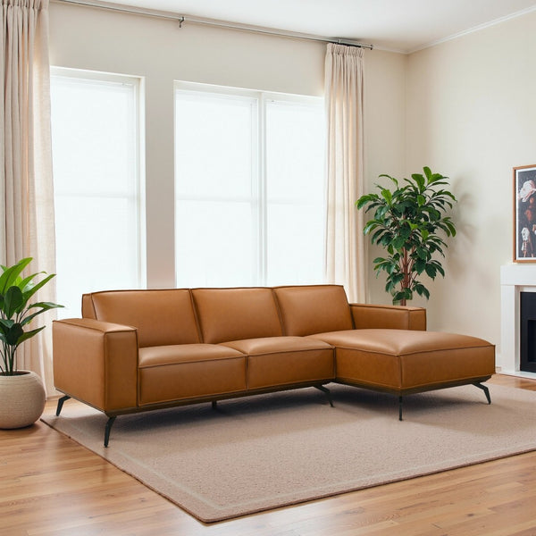 English Elm Brenham Vegan Leather Right Chaise Sectional with Mid Century Metal Legs B183S00208