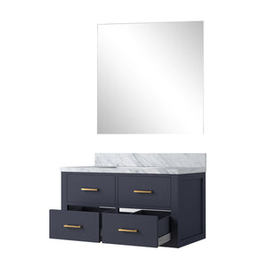 English Elm Blue Single Bath Vanity with Carrara Marble Top, Soft-Close Drawers & 34" Frameless Mirror, 36" B2731S01434