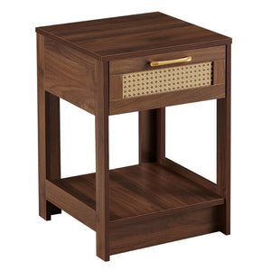 English Elm Pe Rattan End Table With Drawer - Stylish Walnut Nightstand & Versatile Side Table For Any Room W1265P236882-GIGA