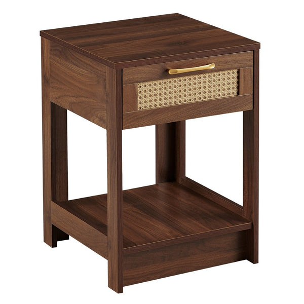 English Elm Pe Rattan End Table With Drawer - Stylish Walnut Nightstand & Versatile Side Table For Any Room W1265P236882-GIGA