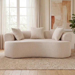 English Elm Crescent-shaped Curved Chenille Loveseat Low Profile Deep Seat Modern Living Room Sofa White W5188P450345