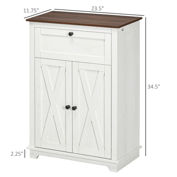 English Elm Foyer Beadboard Floor Cabinet with Drawers White Farmhouse Storage for Entryway Bath T3971P465587