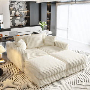 English Elm 82.7" Plush Corduroy 3-Seat Sofa – Versatile Cloud Couch With Ottomans & Soft Pillows For Comfort W1885S00151