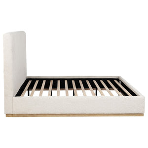 English Elm Talbot Cream Fabric Eastern King Platform Bed Tall Padded Headboard Modern Suite B062S01580