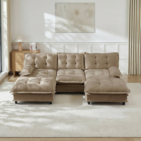 English Elm 107" U Shaped Chenille Sectional Cloud Sofa with Ottomans Deep Seat Modular Living Room Light Coffee W714S01709