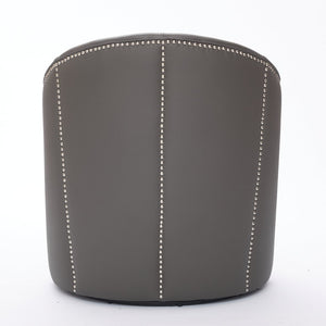 English Elm Gray Top-Grain Leather Swivel Accent Chair with 360° Smooth Spin, Riveted Mid-Century Lounge for Living Room/Office - Durable 150kg Capacity W570P386953